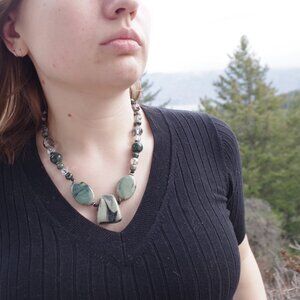 Vintage Glazed Ceramic Jade Style Necklace
